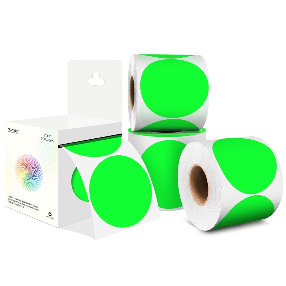 8240 3 Inch Fluorescent Green Dot Stickers,4 Rolls 2000 Pcs,Round Colored